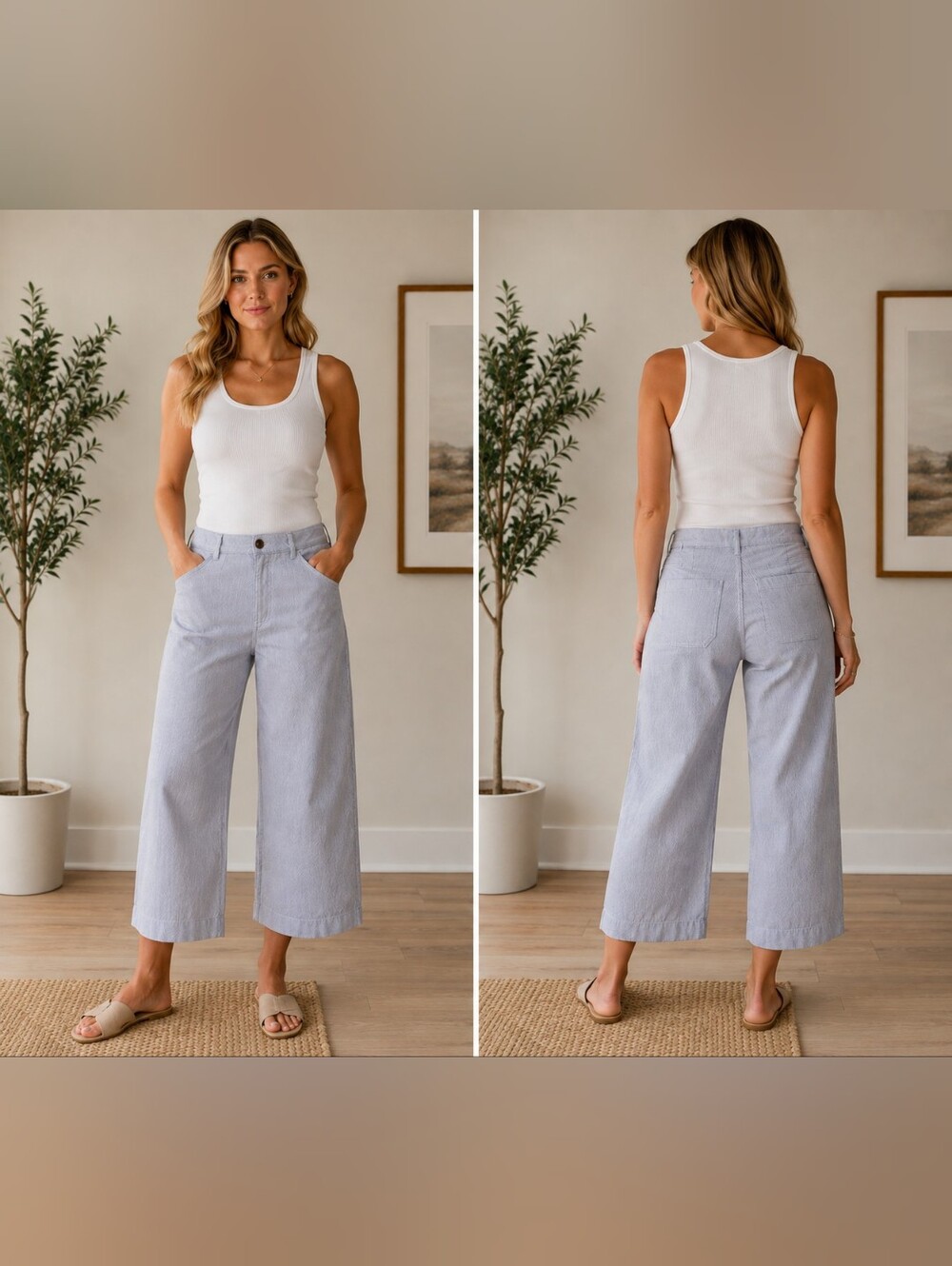 NWT J.Crew Ella High-Rise Cropped Wide Leg Pants 27 Blue White Stripe Stretch Co